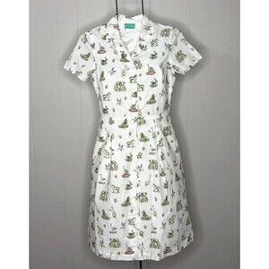 Kiel James Sarah Patrick White Animal Topiary Floral Button Down Dress Sz 2